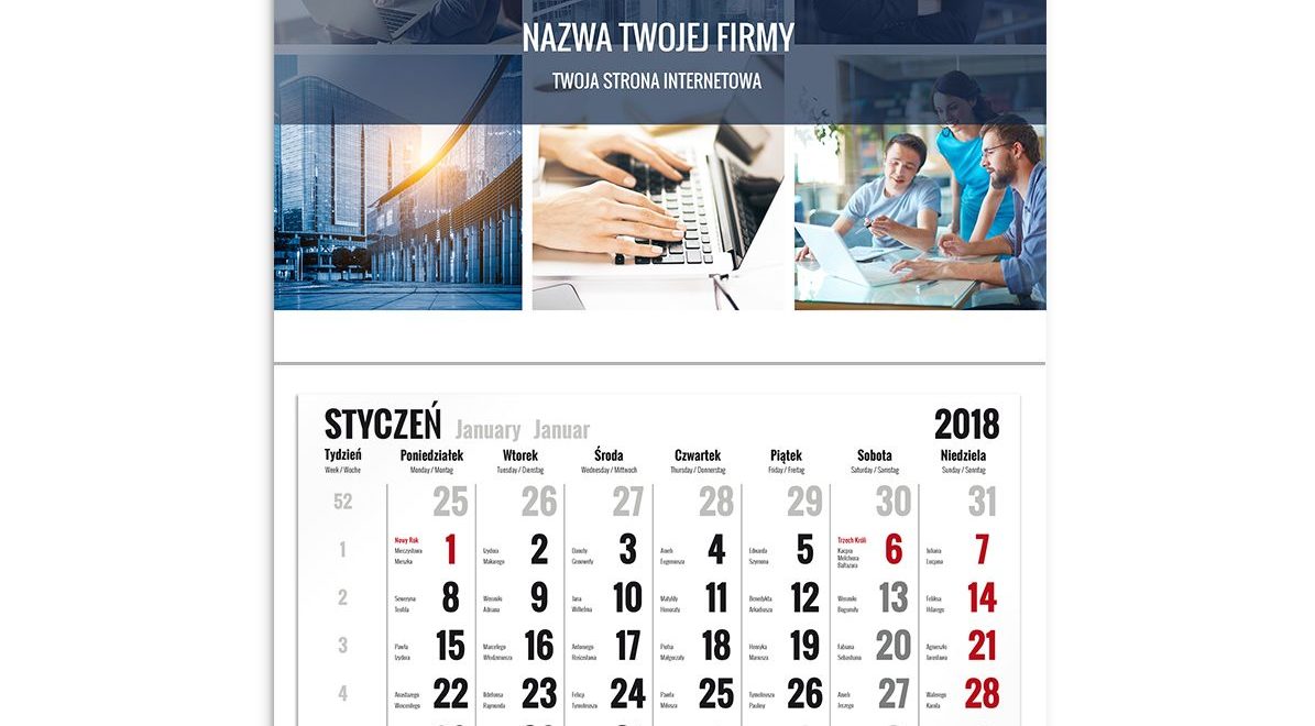 Kalendarz jednodzielny biznesowy
